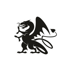 Dragon or gryphon isolated medieval heraldry beast. Vector mythical creature with eagle legs and wings