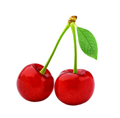 Two cherries and isolated on a white background. Cherries isolated on white background.