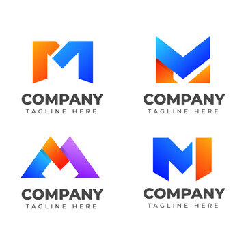 Set of letter M logo design template with colorful concept. icon for business of fashion, sport, elegant