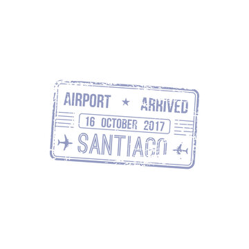 Santiago airport arrived stamp isolated. Vector travel to Chile, Brazil or Cuba