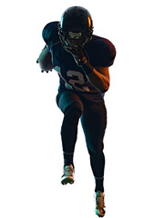 one afro american football player man in studio silhouette shadow isolated on white background