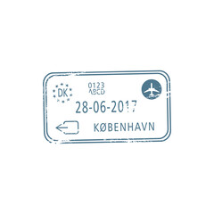 Copenhagen departed visa stamp isolated. Vector border control sign in Denmark, Kobenhavn