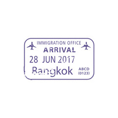 Bangkok immigration office visa stamp isolated template. Vector Thailand passing border control entry