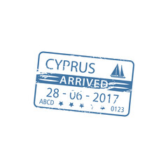 Cyprus arrived visa stamp in passport isolated. Vector port harbor nautical border control, ship sign
