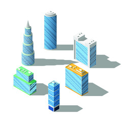 Set Abstract Collection Isometric 3D City Buildings Skyscrapers Vector Design Style