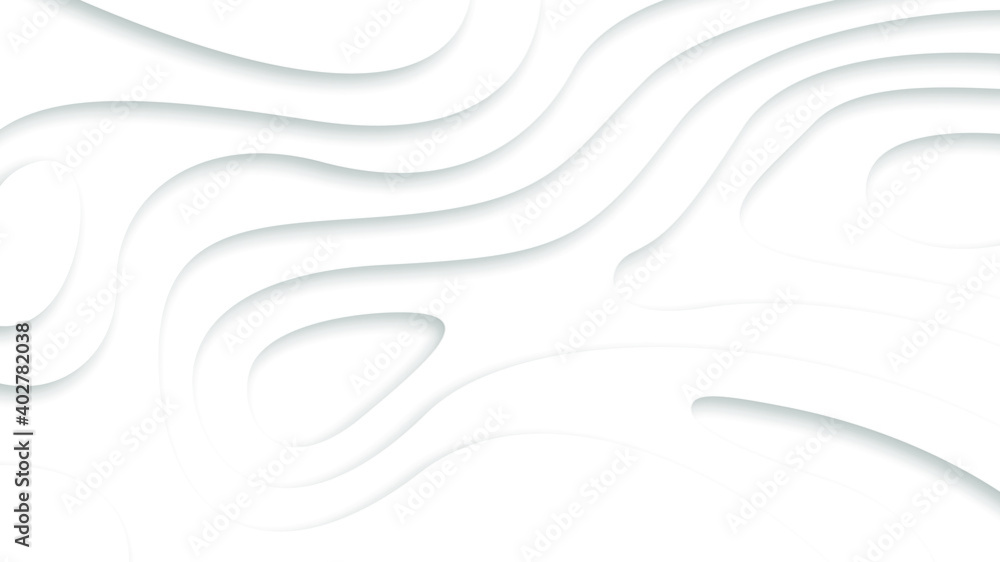 Poster white abstract wavy paper cut background with shadows, vector. modern design objects