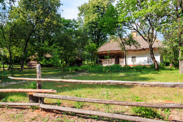 Ancient traditional ukrainian rural house in Pyrohiv (Pirogovo) village near Kiev, Ukraine