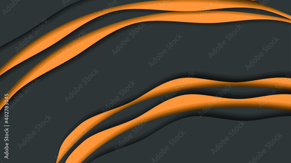 Poster orange and black abstract paper cut background vector shadows 3d smooth objects modern design
