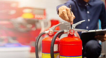 Engineer checking Industrial fire control system,Fire Alarm controller, Fire notifier, Anti...