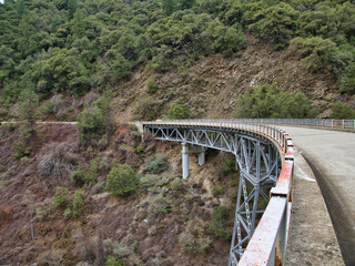 Curved bridge in the forest with no traffic