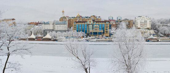 Rostov-on-Don - winter view of the Don embankment and the Radisson SAS hotel.