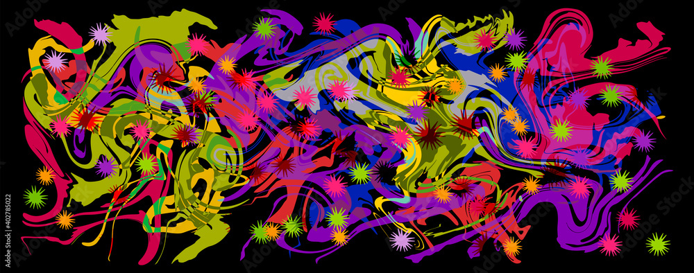 Poster graffity with abstract bright multycolor pattern layered eps10 vector illustration isolated on black