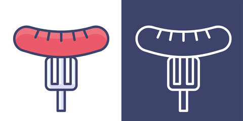 fork pricked hot dogs with Pan Filled Line and Outline for your website design, icon, logo, app. Vector Premium EPS10