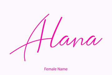 Alana Female Name in Beautiful Cursive Typography Pink Color Text 