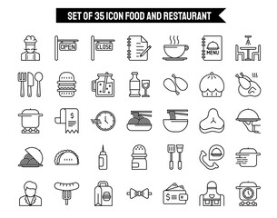 35 icon set of Food and Restaurant Outline for your website design, icon, logo, app. Vector Premium EPS10