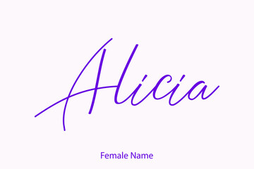 Alicia Female Name in Beautiful Cursive Typography Purple Color Text 