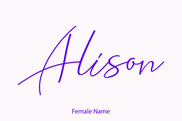 Alison Female Name in Beautiful Cursive Typography Purple Color Text 