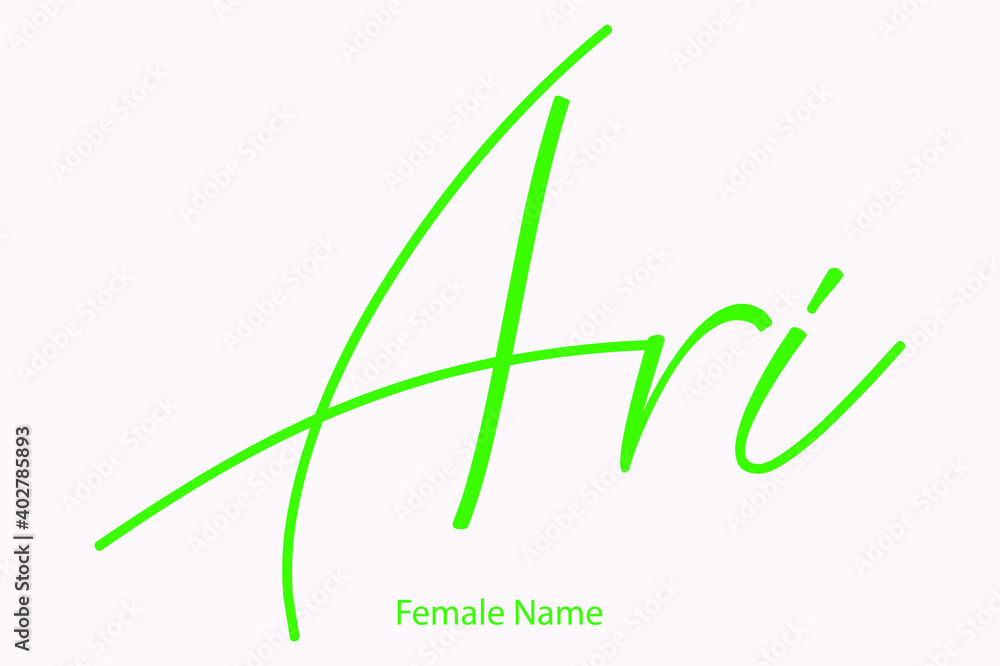 Poster ari female name in elegant cursive typography orange color text