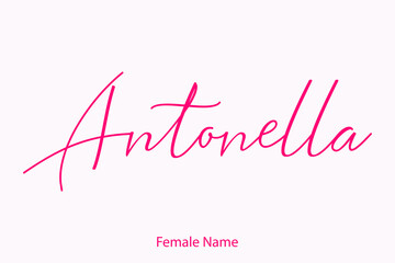 Fototapeta na wymiar Antonella Female Name in Beautiful Cursive Typography Pink Color Text 