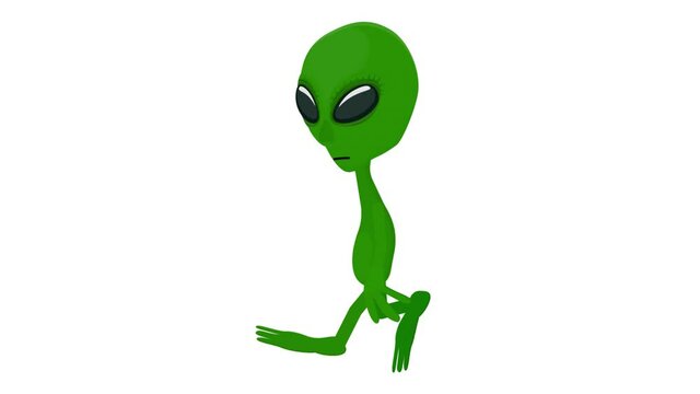 Animation of the alien. Green alien man, an alpha channel is included. Cartoon