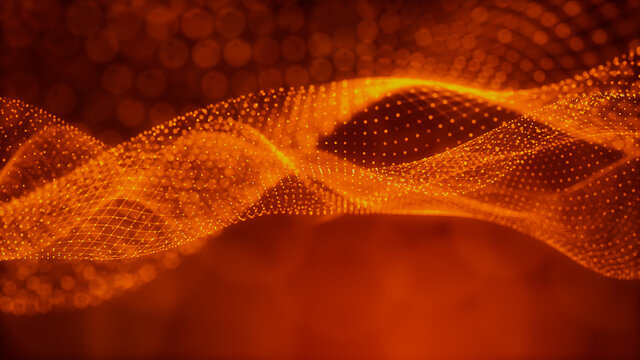 Abstract 3D Technology concept. Big Data and Artificial Intelligence represented as a High Tech Futuristic Particle Network. Abstract background. 3D render