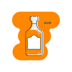 Bottle rum line art in flat style. Restaurant alcoholic illustration for celebration design. Design contour element. Beverage outline icon. Isolated on shape background in graphic style