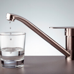 Save water concept. Water drops from a faucet.