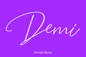 Demi Woman's Name. Typescript Handwritten Lettering Calligraphy Text on Purple Background