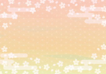 優しい色合いの桜背景イラスト　横向き