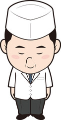 お辞儀する男性和食料理人