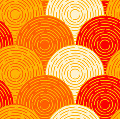 asian style graphic print circle seamless pattern in orange shades