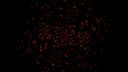 Colorful swirl particles effect dust debris isolated on black background, motion powder spray burst in dark texture. Concept of particle , sparkles, flame and light.