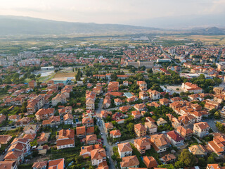 Fototapeta na wymiar Aerial sunset view of town of Petrich, Bulgaria