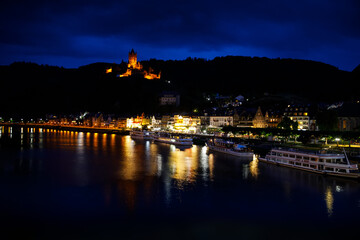 Obraz na płótnie Canvas Cochem, Germany, beautiful historical town on romantic Moselle river, city view with Reichsburg castle on a hill