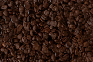 Coffee beans texture through wet glass