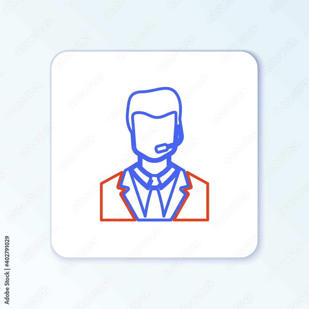 Poster line man with a headset icon isolated on white background. support operator in touch. concept for ca
