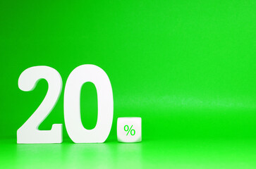 Twenty Percentage or 20% Isolated on green pattern with Copy Space  - Sale , Discount 20% off Safe Price Business finance promotion Concept - Creative mock up