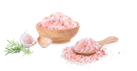 Himalayan salt in bowl on white background