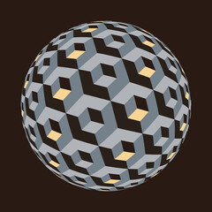 stairs cubes sphere in silver shades on dark brown