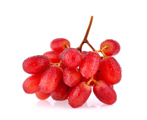 Grapes red with drops of water isolated on white background.