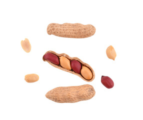 Top view of peanuts isolated on white background