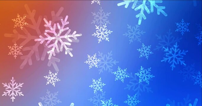 4K looping light blue, red animation in Christmas style. Colorful fashion clip with gradient stars, snowflakes. Flicker for video designers. 4096 x 2160, 30 fps.