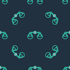 Line Scales of justice icon isolated seamless pattern on black background. Court of law symbol. Balance scale sign. Vector.