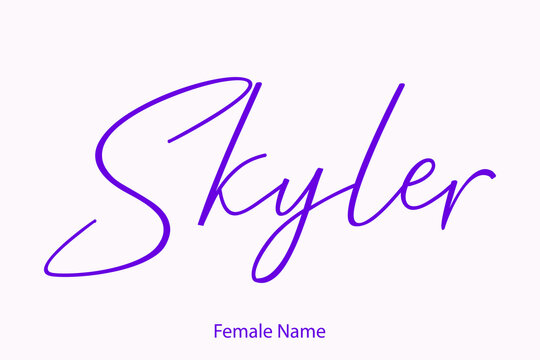 Skyler Female name - Handwritten Lettering. Modern Calligraphy Purple Color Text