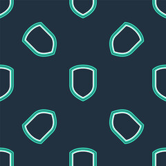 Line Shield icon isolated seamless pattern on black background. Guard sign. Vector.