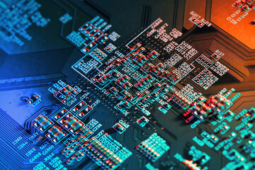 Obraz premium Electronic circuit board close up.