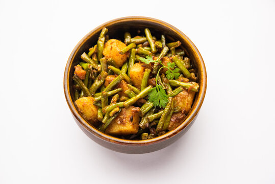 Indian long bean potato curry or Chawli or barbati and aloo dry fry sabzi or vegetable recipe