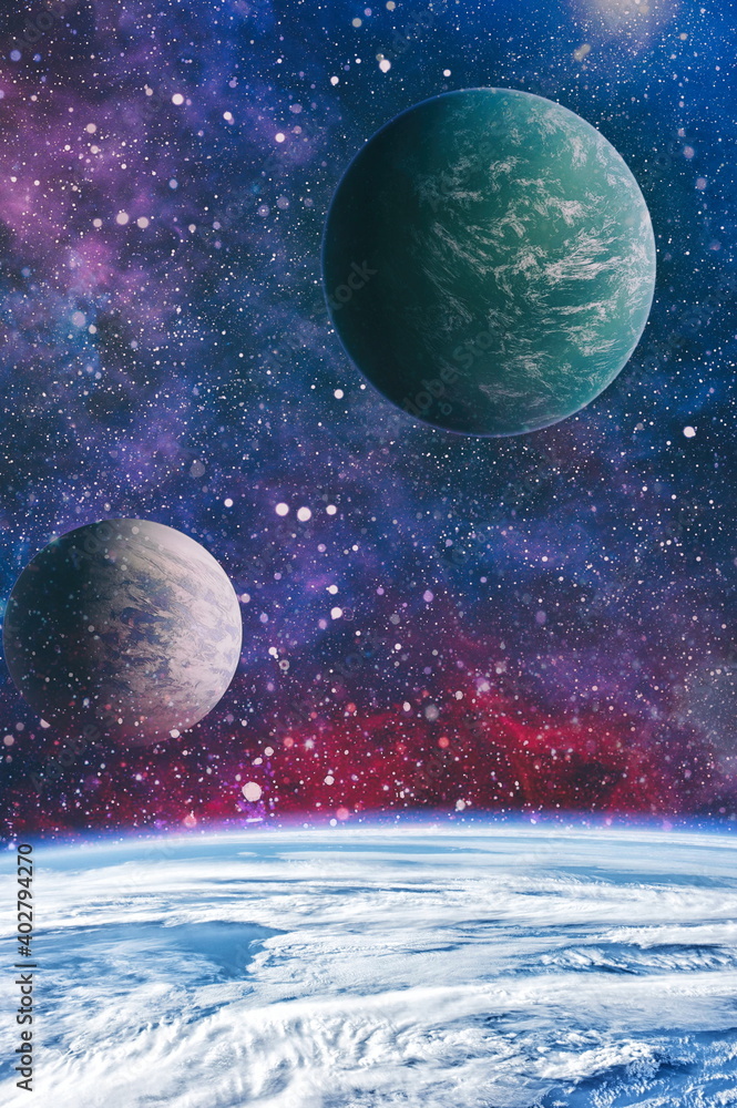 Wall mural planets, stars and galaxies in outer space showing the beauty of space exploration. elements furnish