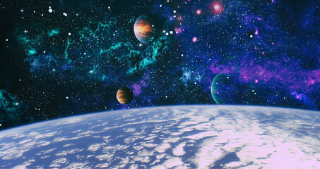 planets, stars and galaxies in outer space showing the beauty of space exploration. Elements...