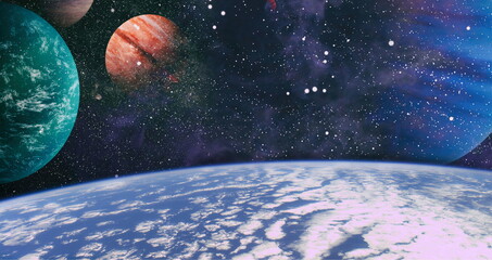 planets, stars and galaxies in outer space showing the beauty of space exploration. Elements...